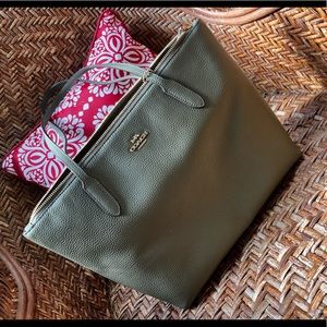 Like New; Coach Zip Top Tote in “Gold/Military Green,”